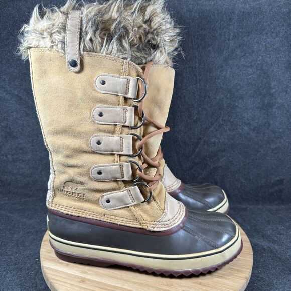 Sorel Joan of Arctic Tan Suede Waterproof BOOTS Womens 9 Faux Fur NL 1540-010 - Picture 1 of 7